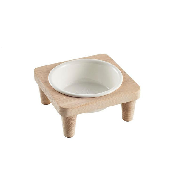 Ceramic Pet Bowl with Solid Wooden Stand for Food and Water Bowls Pet Feeders Stand Bowl