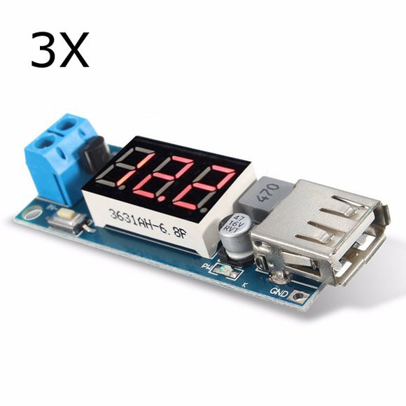 3Pcs DC-DC 4.5-40V Step Down LED Volt Meterr USB Voltage Converter Buck Module 5V/2A