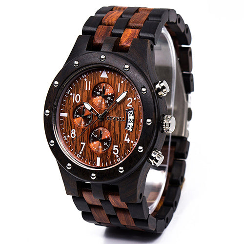 BEWELL ZS-W109D Calendar Casual Style Unisex Watch Wood Strap Quartz Watches
