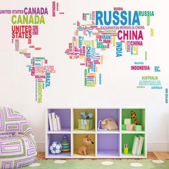 1MX2M Colorful Letter World Map Wall Sticker Living Room Creative Decal DIY Mural Wall Art