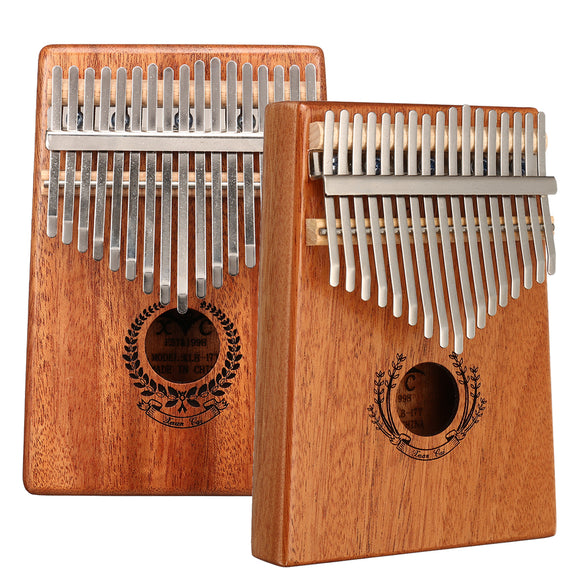 17 Keys Mahogany Kalimba Thumb Finger Piano with Turning Stick/Finger Sleeve/Sound Sticker/Posts/Cloth/Bag