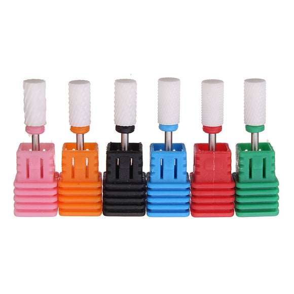 6pcs 3/32 Electric White Ceramic Nail Drill Bit Set Kit Manicure Machine Tool Smooth File Polish