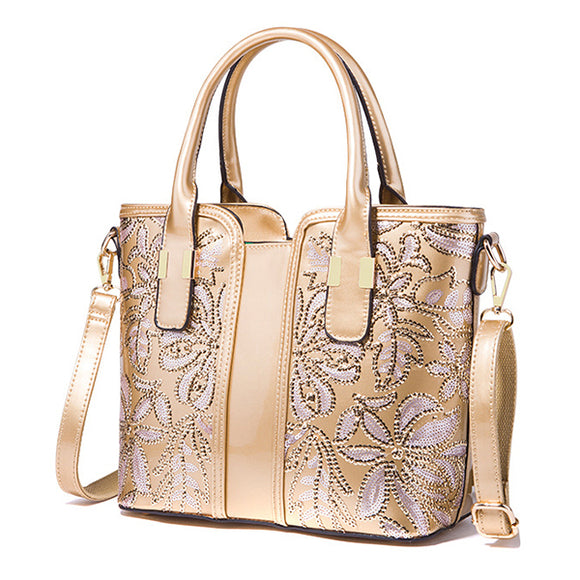 Women Sequin Patent Leather Handbag Large Capacity Tote Crossbody Bag
