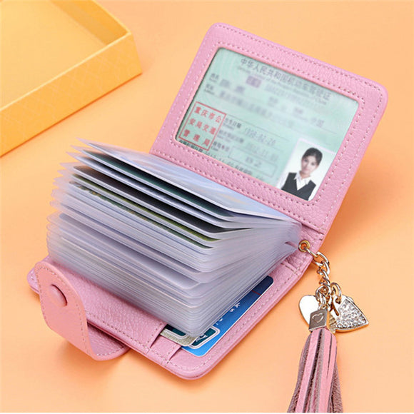 23 Card Slots Genuine Leather Hasp Card Holder Tassel Document ID Card Bags Purse For Women