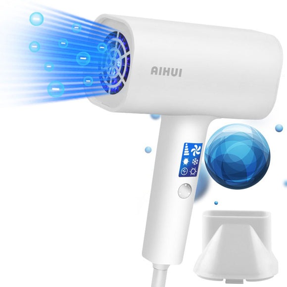 AIHUI 220V 1800W Portable Hair Dryer Intelligent Frequency Conversion Wind Smart LCD Display White 3 in 1 50hz Blue Negative Ion Hair Salon Home Travel