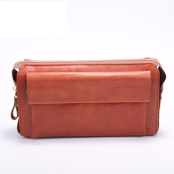 Men Genuine Leather Long Wallet 6 Card Slots Clutch Bag Phone Bag