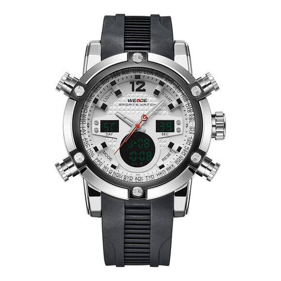WEIDE 5205 Luxury Dual Display Men Watch Silicone Strap Sport Watch