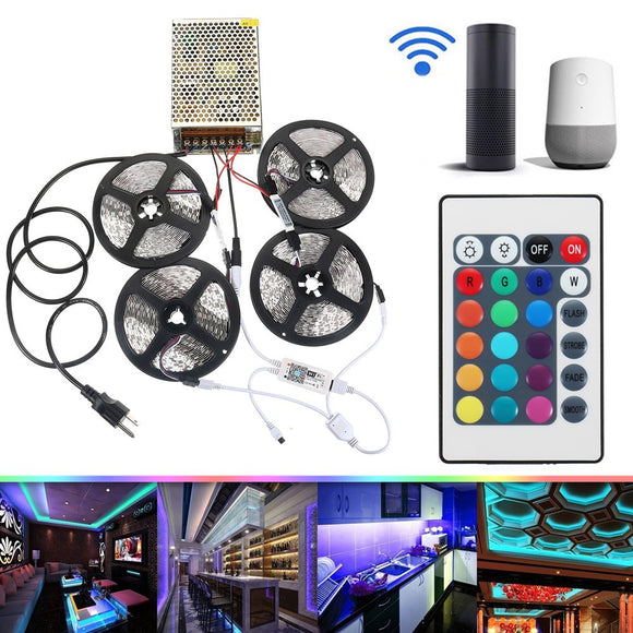4PCS 5M Non-waterproof SMD2835 RGB Alexa APP Home Wifi Control Smart LED Strip Light Kit AC110-240V