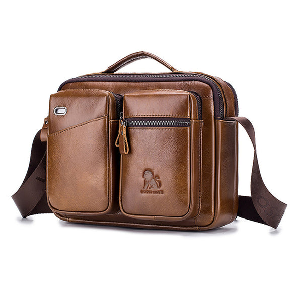 Men Vintage Leather Shoulder Bag Business Handbag Messenger Crossbody Document Storage Bag