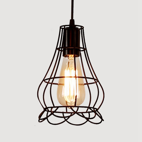 Retro E27 Iron Pendant Cage Light for Bar Coffee Shop Nordic Style Indoor Metal Hanging Lamp Decor