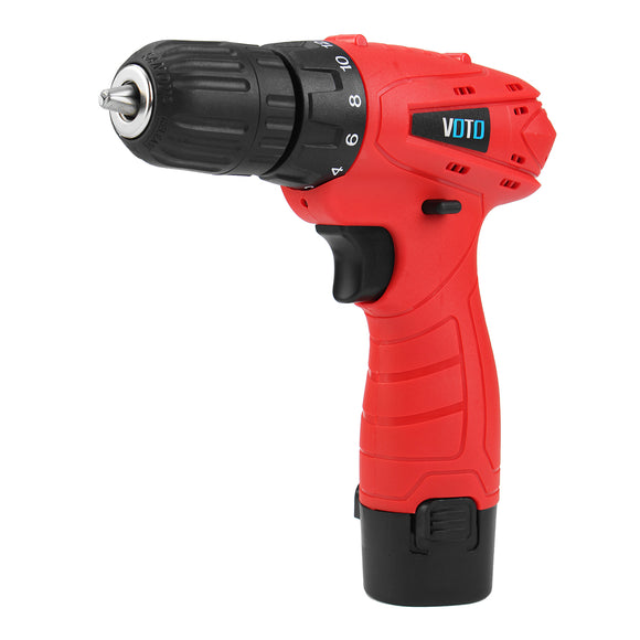 VOTO 12V Two Lithium-ion Batteries Cordless Electric Drill Driver Set 1.5Ahx2 10mm Chuck Power Tool