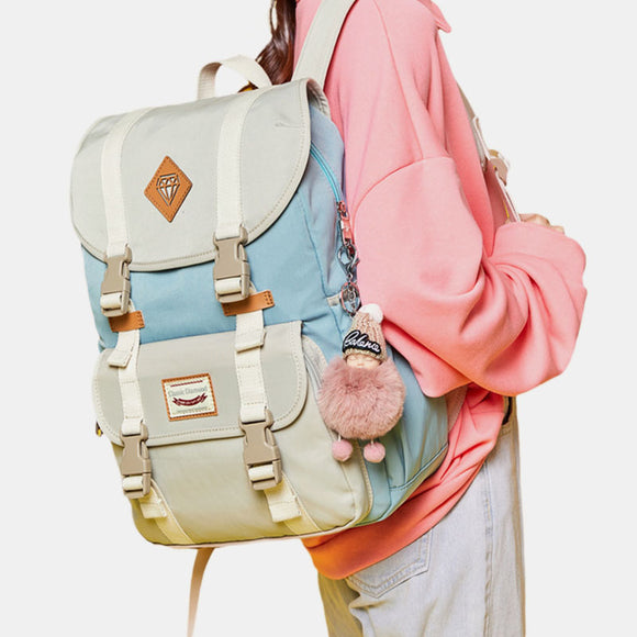 Women Large Capacity Canvas Multi-Color Casual Patchwork Backpack Daily Bag