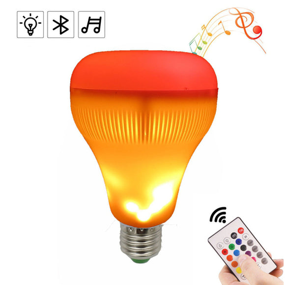 E27 18W RGBW bluetooth Speaker Music Play LED Light Bulb with Flame Effect +Remote Control AC220V
