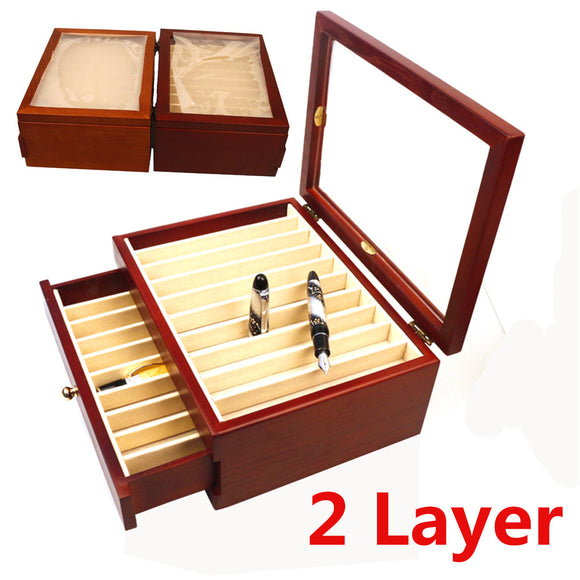 20 Pieces Fountain Pens Holder Wooden Pen Display Case With Antique Wind Red Color Container