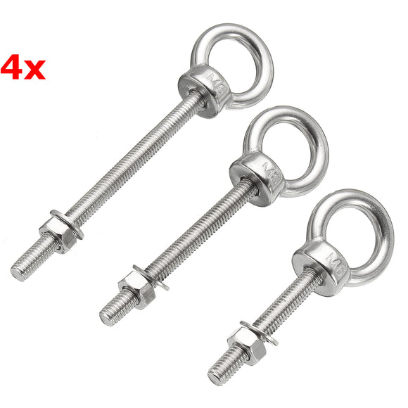 4Pcs A4 M6 Lifting Eye Bolt 316 Marine Grade Stainless Steel Longshank Nut