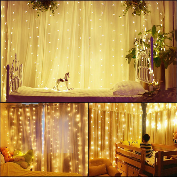 3Mx3M EU Plug AC220V 5W Wedding Drape Stage LED Curtain String Light Home Party Christmas Decoration