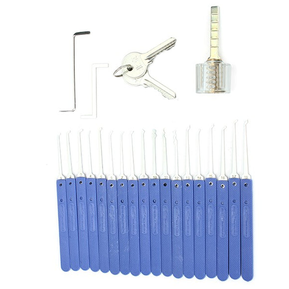 18 in 1 Stainless Steel Lock Pick Set with 1Pc Transparent padlock