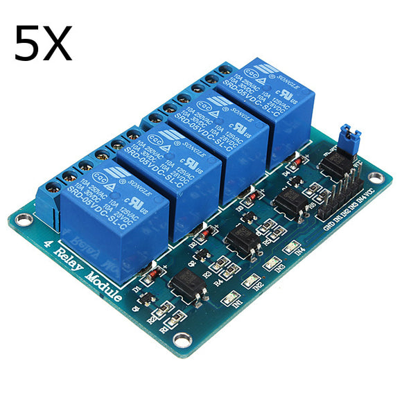 5Pcs Geekcreit 5V 4 Channel Relay Module For Arduino PIC ARM DSP AVR MSP430 Blue