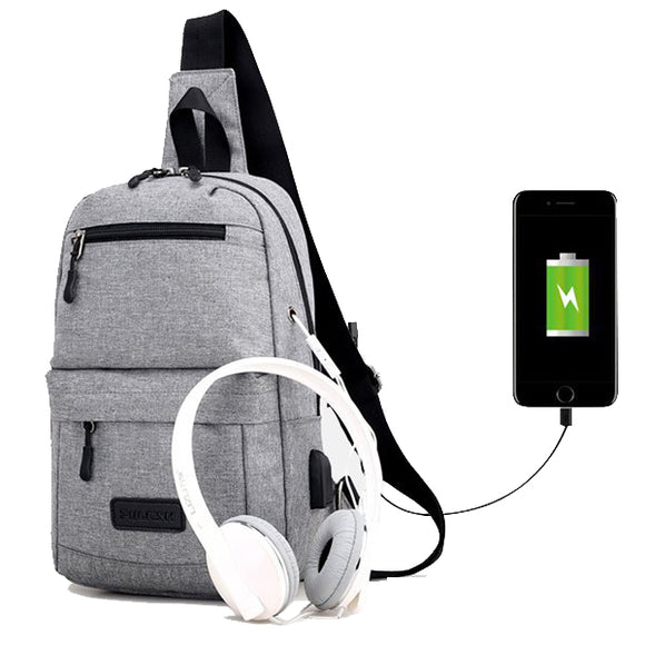 Men Oxford Earphone Socket USB Charging Port Fashion Outdoor Sport Chest Shoulder Crossbody Bag