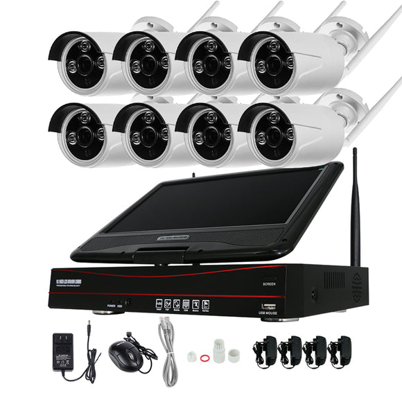 Hiseeu 10 Inch Displayer 8CH 960P Wireless CCTV System NVR IP Camera IR-CUT Bullet CCTV Security Kit