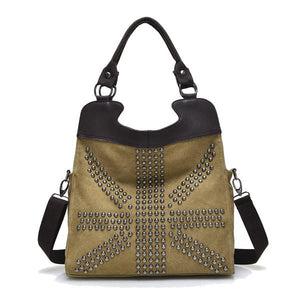 Women Canvas Rivet Handbags Casual Shoulder Bags Large Capacity Shopping Bags Crossbody Bags