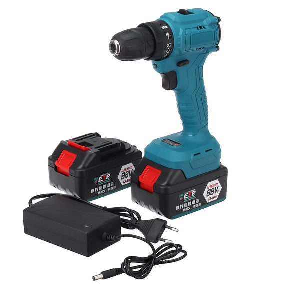 98VF 2000r/min Electric Drill LED Cordless Screwdriver Power Tool W/ 1pc or 2pcs Battery