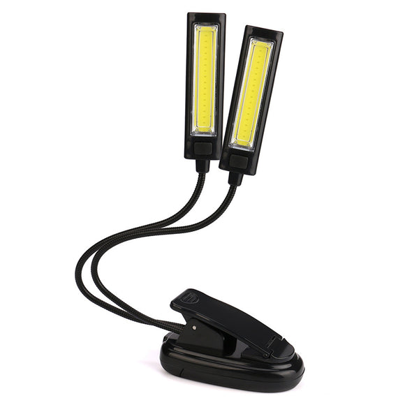 3W COB 3Modes 2 x COBs Flexible USB Rechargeable Double Head Clip-On Work Light LED Flashlight Night