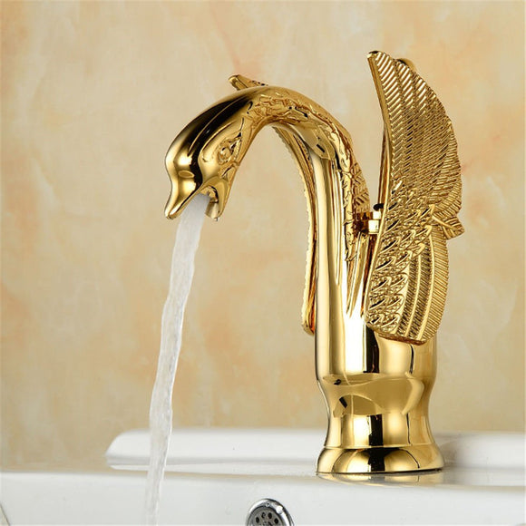 European Swan Antique Bathroom Basin Faucet Hot & Cold Water Mixer Tap Single Handle Copper Deck Mount