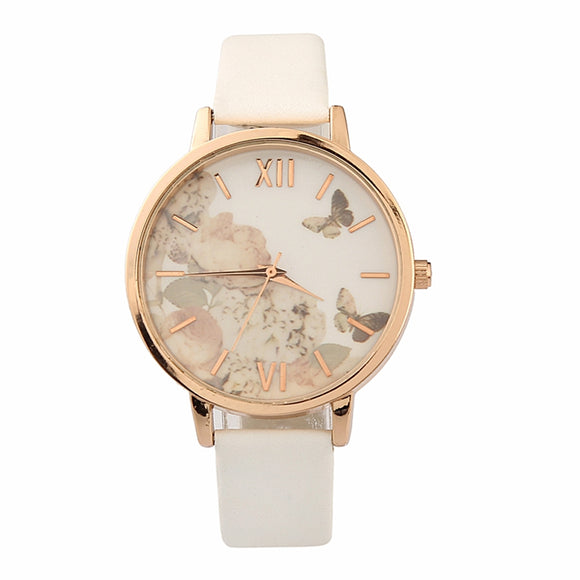 AL1080 Flower Bird Picture Women Watch Fine Leather Strap Quartz Watch