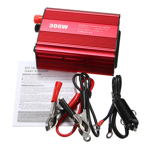 DC 12V to AC 110V 300W Power Inverter Charger Converter Adapter Dual USB Ports US