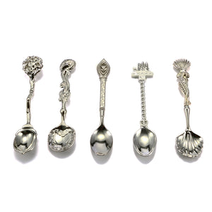 KCASA KC-RS09 5 Pcs/Set Silver Vintage Royal Style Carved Coffee Spoon Ice Cream Dessert Scoop