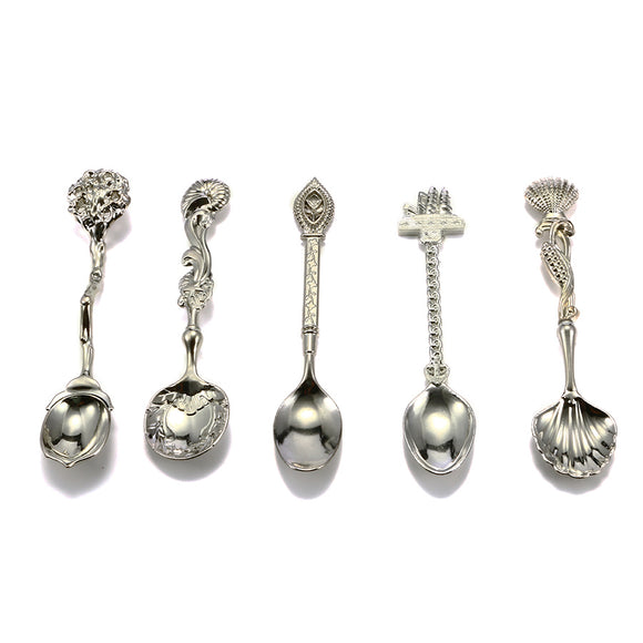 KCASA KC-RS09 5 Pcs/Set Silver Vintage Royal Style Carved Coffee Spoon Ice Cream Dessert Scoop