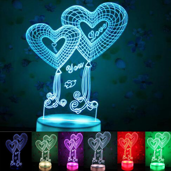 Acrylic Heart Color Changeble 3D LED Touch Control Night Light Table Lamp Holiday Xmas Gifts Decor