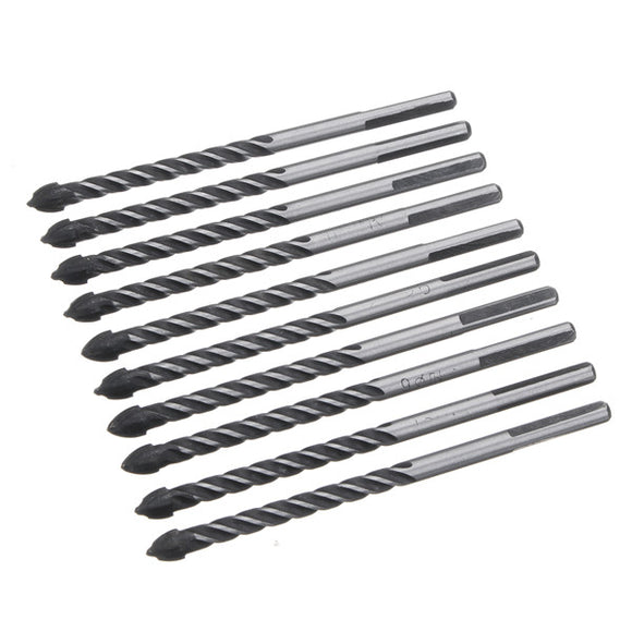 10pcs 1/4 Inch Tungsten Carbide Drill Bit Set Ceramic Wall Tile Glass Cross Spear Point Drill Bit