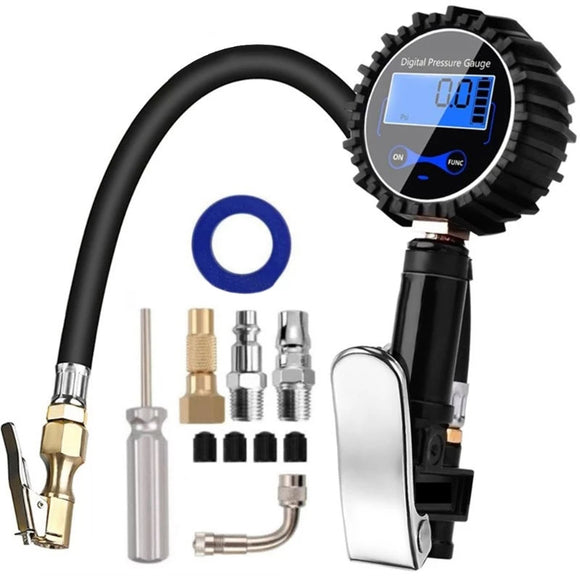 200PSI Digital Tire Inflator Pressure Gauge Air Compressor Pump Quick Connect Coupler for Car Truck Motorcycle