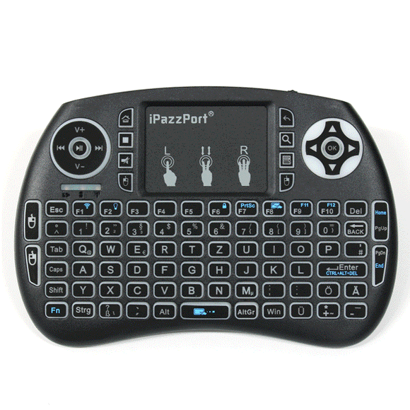 Ipazzport KP21SDL 2.4G Wireless Three Color Backlit German Version Mini Keyboard Touchpad Air Mouse