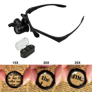 Magnifying Glass Magnifier Single Eye Multifunctional Headband LED Light Jeweler Repair with Lens