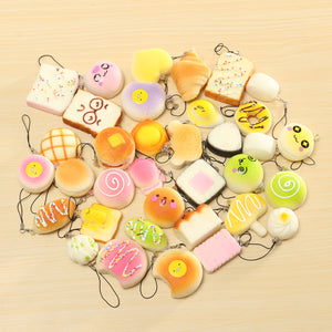 35pc Exquisite Mini Kawaii Panda Squishy Charm Straps Soft Bread Donuts Toys