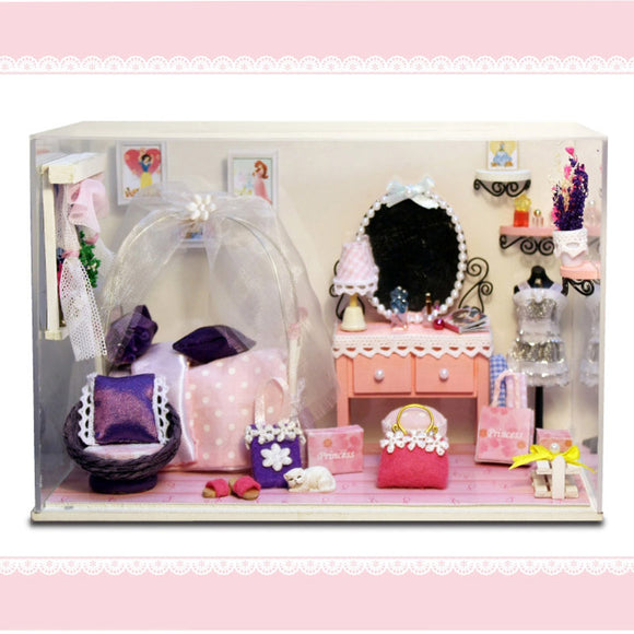 Cuteroom 1:32Dollhouse Miniature DIY Kit with Cover LED Light Dream Princess Room