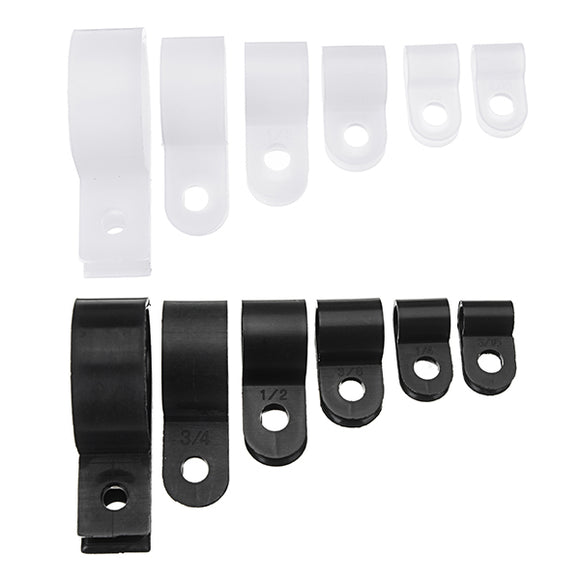 200pcs Black White Plastic R Type Cable Clip Clamp for Multi Diameter Wire Hose Tube