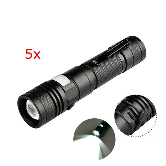 5pcs XANES 1301 XM-L T6 1500Lumens USB Rechargeable LED Flashlight