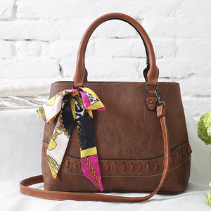 Women Stone Grain Fashion Scarf Bag Large Capacity Handbag Tote Bag Crossbody Bag