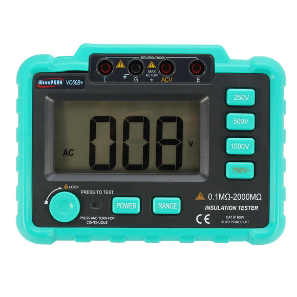 VC60B+ 250V/500V/1000V Digital Insulation Resistance Tester Megger MegOhm Meter