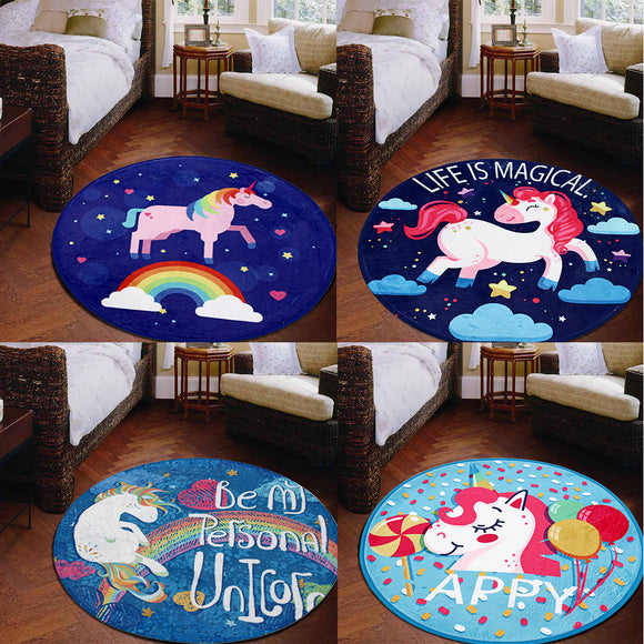 80 x 80cm Unicorn Fairy Flannel Yoga Floor Mat Rugs Bathmat Round Area Rug Non-slip
