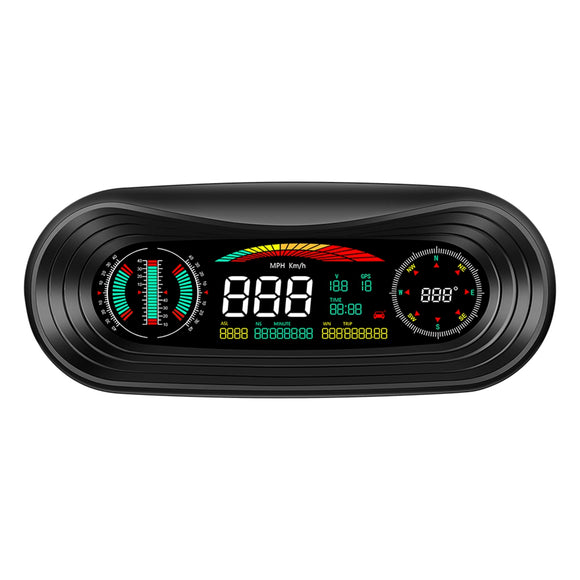 5.2 Inch HUD Head Up Display LCD Digital Gauge GPS Compass Tilt Slope Meter Voltage Fatigue Driving Speed Alarm