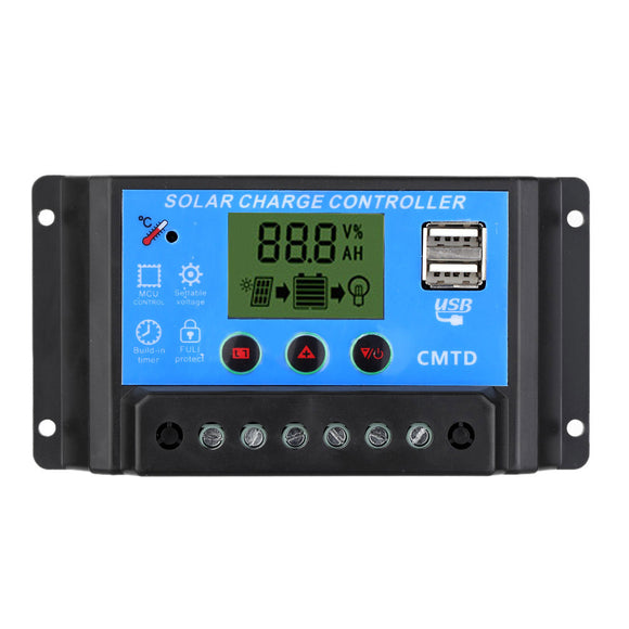 CMTD-2410 12V/24V 10A Solar Charge Controller PWM Output LCD Display Panel USB Charger