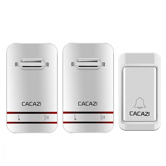 CACAZI 2 to 1 Wireless Doorbell No Need Battery LED Light Doorbell Waterproof Electronic Door Bell