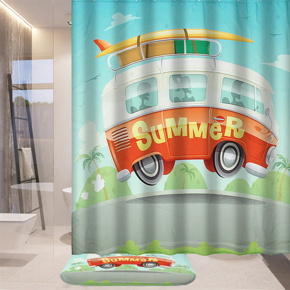 180cm Summer Camping Car Shower Curtains Waterproof Polyester 12 Hooks Bathroom Mat