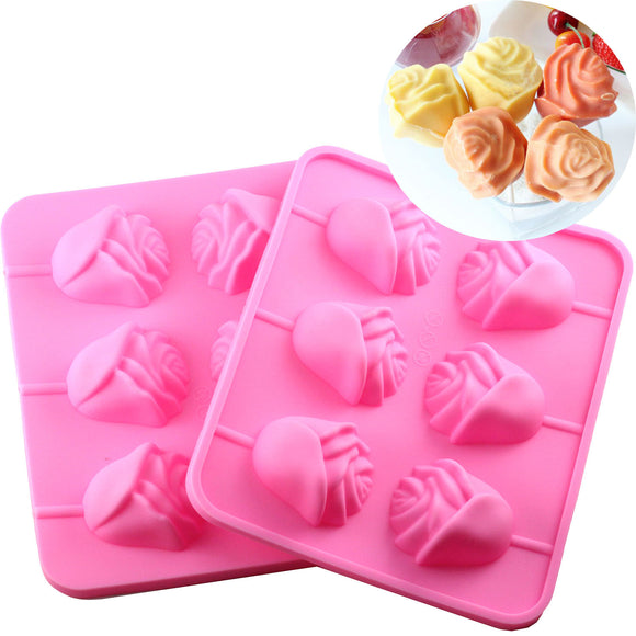 6 Rose Shapes Silicone Lollipop Baking Mold Tray 1pcs Pop Cake Stick Mould For Party Cupcake Baking