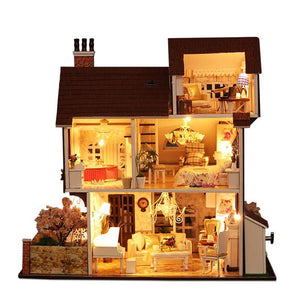 iiecreate K-013 Flower Town DIY Dollhouse With Furniture Light Music Cover Miniature Model Gift